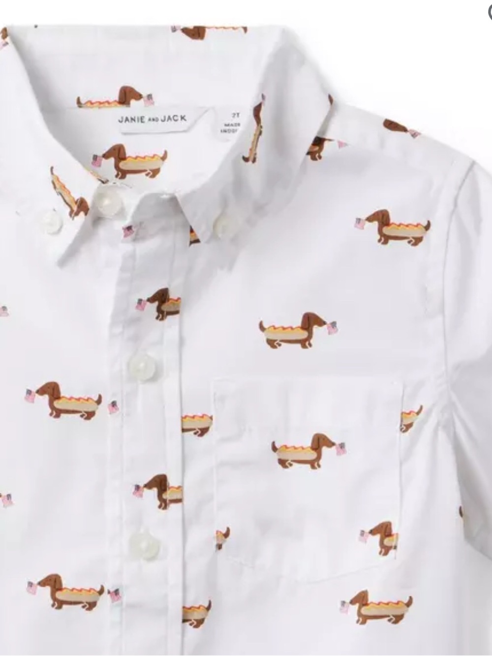 Janie and Jack White Boys' weiner Dog American Flag Button Down Shirt Sz 6